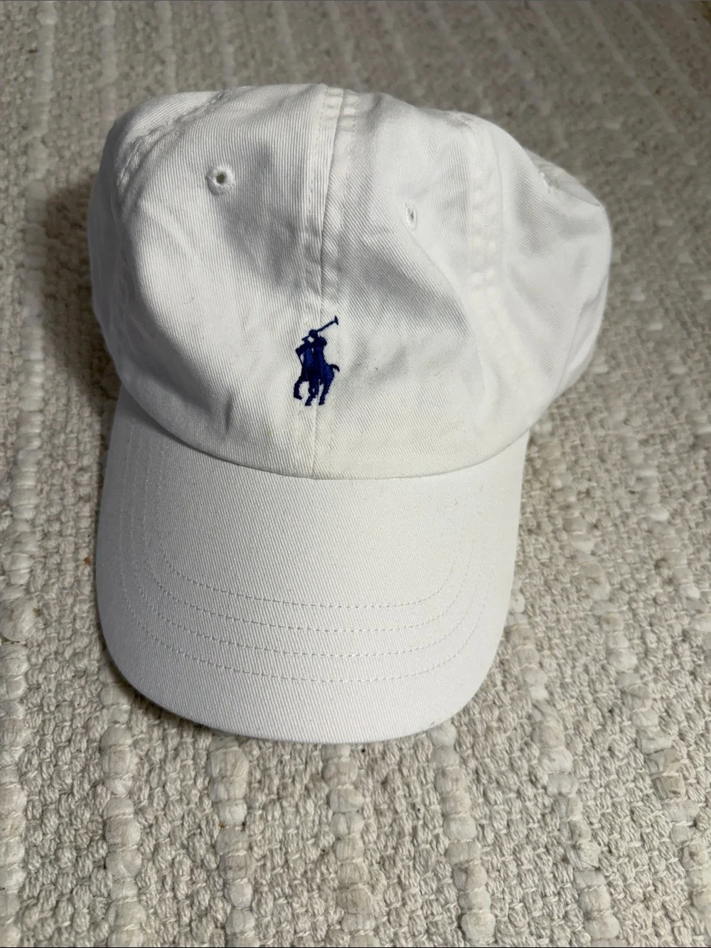 Polo Ralph Lauren White Cotton Baseball Cap Blue Pony Logo Adjustable Hat